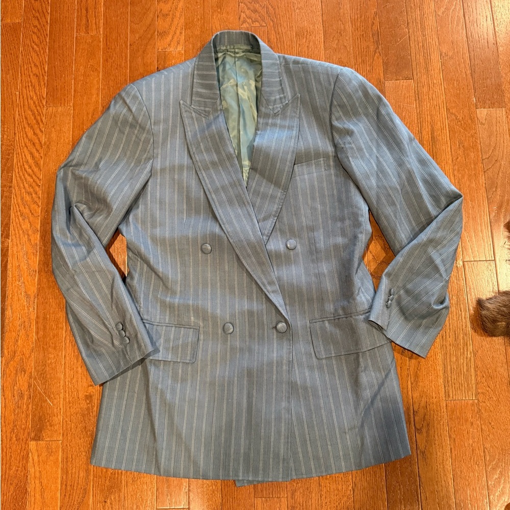 Sam’s Tailor Double Breasted Peak Lapel Striped Suit Jacket